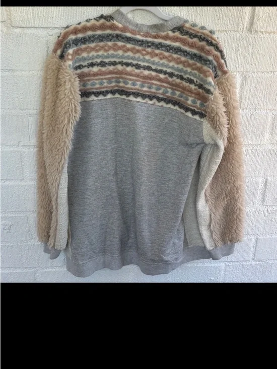 Anthropologie Amadi Textured Sherpa Cream and Tan Sherpa-Detail Cardigan sz S - Picture 8 of 8